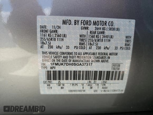 ✅ 2025 Ford Explorer Active • VIN: 1FMUK7DH0SGA37317 • Lot: 70623985. Listed on Copart with 2,662 mi. Free auction sales archive from the USA and detailed vehicle history report at DreamBid. Image 13.