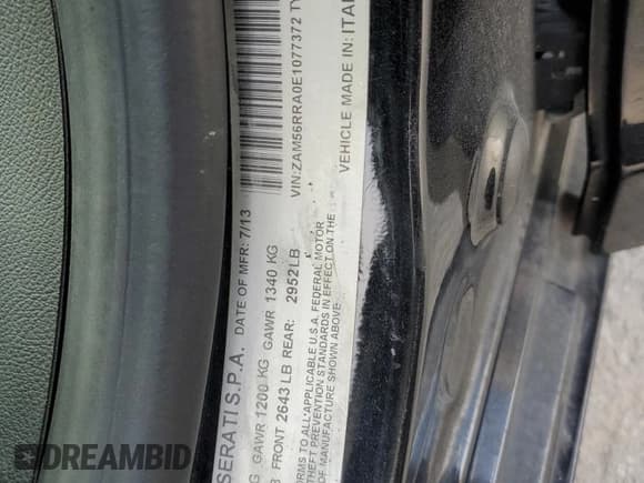 ✅ 2014 Maserati Quattroporte S Q4 • VIN: ZAM56RRA0E1077372 • Lot: 80831255. Wystawiony na Copart z przebiegiem 103 265 mil. Bezpłatny archiwum sprzedaży aukcyjnych z USA i szczegółowy raport historii pojazdu na DreamBid. Zdjęcie 13.