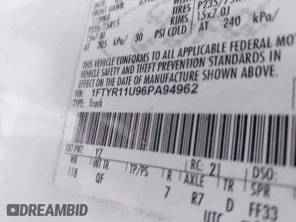 ✅ 2006 Ford Ranger XL • VIN: 1FTYR11U96PA94962 • Lot: 43917276. Listed on IAAI with 86,878 mi. Free auction sales archive from the USA and detailed vehicle history report at DreamBid. Image 9.