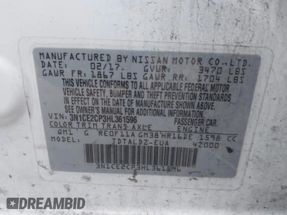 ✅ 2017 Nissan Note SV • VIN: 3N1CE2CP3HL361596 • Lot: 43858942. Listed on IAAI with 104,252 mi. Free auction sales archive from the USA and detailed vehicle history report at DreamBid. Image 9.