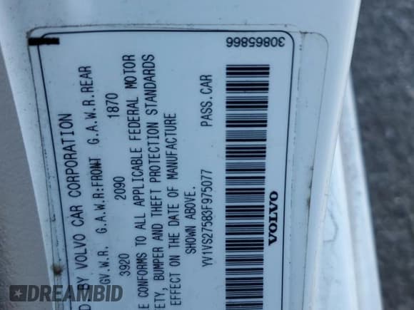 ✅ 2003 Volvo S40 • VIN: YV1VS27583F975077 • Lot: 90726395. Wystawiony na Copart z przebiegiem 131 575 mil. Bezpłatny archiwum sprzedaży aukcyjnych z USA i szczegółowy raport historii pojazdu na DreamBid. Zdjęcie 12.