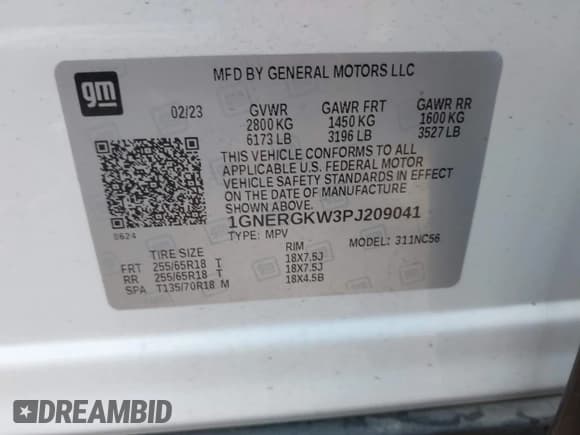 ✅ 2023 Chevrolet Traverse LT Cloth • VIN: 1GNERGKW3PJ209041 • Lot: 42796370. Listed on IAAI with 36,805 mi. Free auction sales archive from the USA and detailed vehicle history report at DreamBid. Image 9.