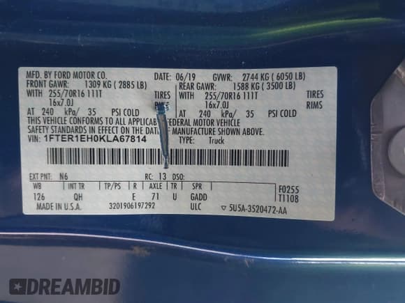 ✅ 2019 Ford Ranger XL • VIN: 1FTER1EH0KLA67814 • Lot: 43694464. Listed on IAAI with 42,999 mi. Free auction sales archive from the USA and detailed vehicle history report at DreamBid. Image 9.