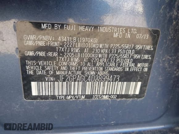 ✅ 2013 Subaru Crosstrek Limited • VIN: JF2GPAGC4D2899473 • Лот: 43679666. Опубликован ранее на IAAI с пробегом 113 688 миль. Бесплатный доступ к архиву аукционных продаж из США и подробный отчёт об истории автомобиля на DreamBid. Изображение 9.