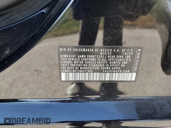 ✅ 2025 Volkswagen Jetta Sport • VIN: 3VWBX7BU7SM031966 • Лот: 91791895. Опубликован ранее на Copart с пробегом 21 204 миль. Бесплатный доступ к архиву аукционных продаж из США и подробный отчёт об истории автомобиля на DreamBid. Изображение 13.