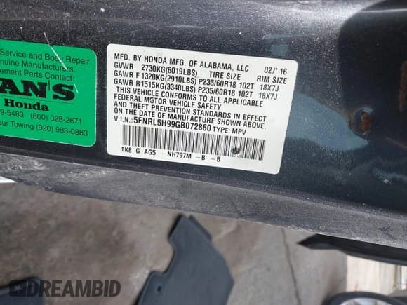 ✅ 2016 Honda Odyssey Touring Elite • VIN: 5FNRL5H99GB072860 • Lot: 42157603. Listed on IAAI with 221,449 mi. Free auction sales archive from the USA and detailed vehicle history report at DreamBid. Image 9.