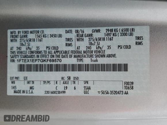 ✅ 2016 Ford F-150 XLT • VIN: 1FTEX1EP7GKF69570 • Lot: 70494955. Listed on Copart with 66,944 mi. Free auction sales archive from the USA and detailed vehicle history report at DreamBid. Image 12.