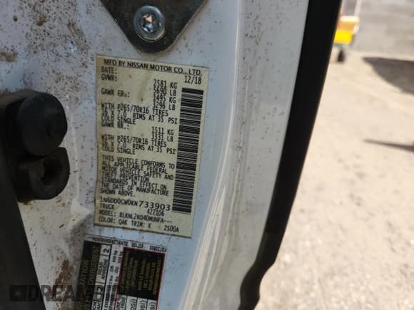 ✅ 2019 Nissan Frontier SV • VIN: 1N6DD0CW0KN733903 • Lot: 84034425. Listed on Copart with 111,615 mi. Free auction sales archive from the USA and detailed vehicle history report at DreamBid. Image 12.