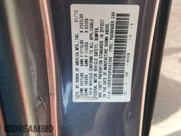 ✅ 2015 Honda Accord EX-L • VIN: 1HGCR2F88FA097268 • Lot: 55298235. Listed on Copart with 57,644 mi. Free auction sales archive from the USA and detailed vehicle history report at DreamBid. Image 12.