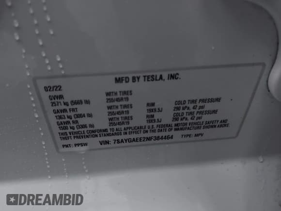 ✅ 2022 Tesla Model Y Long Range • VIN: 7SAYGAEE2NF384464 • Lot: 43618517. Listed on IAAI with 66,844 mi. Free auction sales archive from the USA and detailed vehicle history report at DreamBid. Image 9.