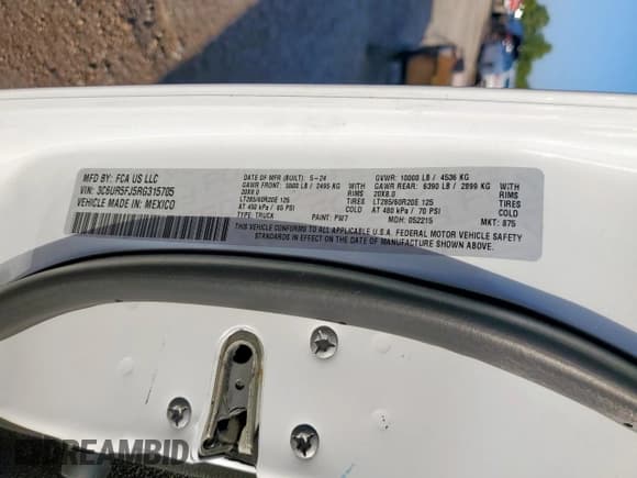 ✅ 2024 Ram 2500 Laramie • VIN: 3C6UR5FJ5RG315705 • Лот: 69250245. Опубликован ранее на Copart с пробегом 35 455 миль. Бесплатный доступ к архиву аукционных продаж из США и подробный отчёт об истории автомобиля на DreamBid. Изображение 12.