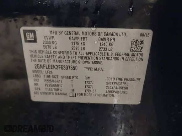 2015 Chevrolet Equinox LS с VIN 2GNFLEEK3F6397350, выставлен на аукционе IAAI как лот 43545131 с пробегом 130 947 миль миль и . История ставок и продаж доступна на DreamBid. Изображение 9.