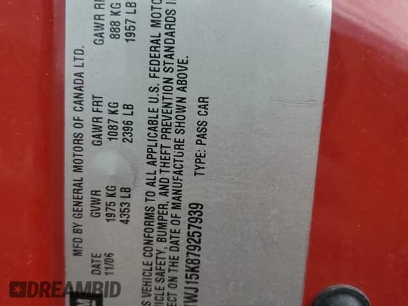 ✅ 2007 Chevrolet Monte Carlo LS • VIN: 2G1WJ15K879257939 • Lot: 56632715. Listed on Copart with 107,543 mi. Free auction sales archive from the USA and detailed vehicle history report at DreamBid. Image 13.