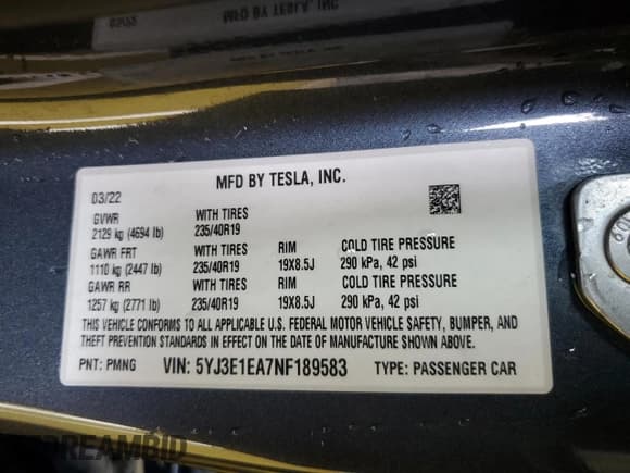 ✅ 2022 Tesla Model 3 • VIN: 5YJ3E1EA7NF189583 • Лот: 59351395. Опубликован ранее на Copart с пробегом 142 533 миль. Бесплатный доступ к архиву аукционных продаж из США и подробный отчёт об истории автомобиля на DreamBid. Изображение 12.