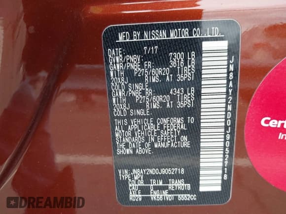 ✅ 2018 Nissan Armada SL • VIN: JN8AY2ND0J9052718 • Lot: 42088571. Listed on IAAI with 61,671 mi. Free auction sales archive from the USA and detailed vehicle history report at DreamBid. Image 9.