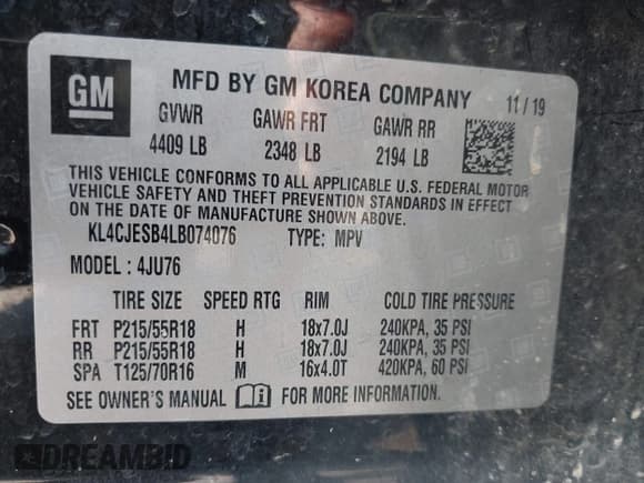 ✅ 2020 Buick Encore Preferred • VIN: KL4CJESB4LB074076 • Lot: 42888595. Listed on IAAI with 58,335 mi. Free auction sales archive from the USA and detailed vehicle history report at DreamBid. Image 9.