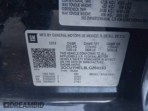 ✅ 2020 Chevrolet Silverado 1500 High Country • VIN: 3GCUYHEL9LG204193 • Lot: 43716850. Listed on IAAI with 112,797 mi. Free auction sales archive from the USA and detailed vehicle history report at DreamBid. Image 9.