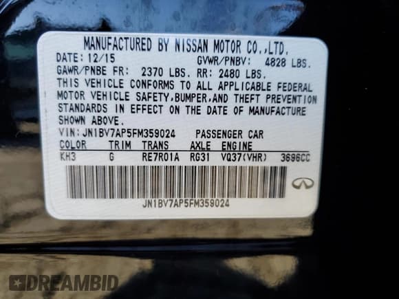 ✅ 2015 Infiniti Q50 Premium • VIN: JN1BV7AP5FM359024 • Лот: 86310015. Опубликован ранее на Copart с пробегом 140 048 миль. Бесплатный доступ к архиву аукционных продаж из США и подробный отчёт об истории автомобиля на DreamBid. Изображение 12.