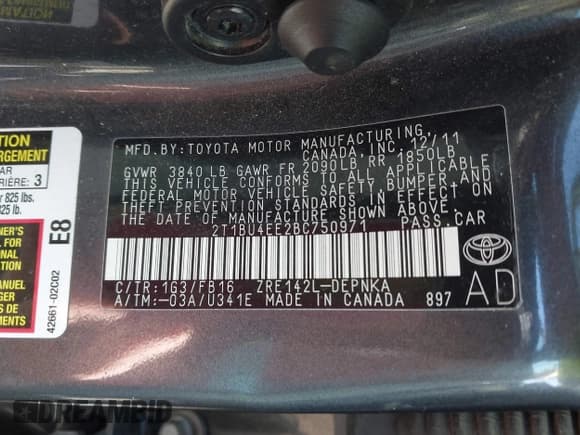 ✅ 2011 Toyota Corolla LE • VIN: 2T1BU4EE2BC750971 • Lot: 43491760. Listed on IAAI with 101,536 mi. Free auction sales archive from the USA and detailed vehicle history report at DreamBid. Image 9.