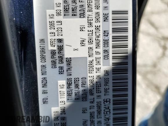 ✅ 2019 Mazda 6 Grand Touring Reserve • VIN: JM1GL1WY4K1504136 • Lot: 71136765. Listed on Copart with 53,287 mi. Free auction sales archive from the USA and detailed vehicle history report at DreamBid. Image 12.