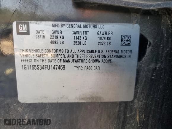 ✅ 2015 Chevrolet Impala LTZ • VIN: 1G1165S34FU147469 • Lot: 81886855. Listed on Copart with 149,984 mi. Free auction sales archive from the USA and detailed vehicle history report at DreamBid. Image 12.