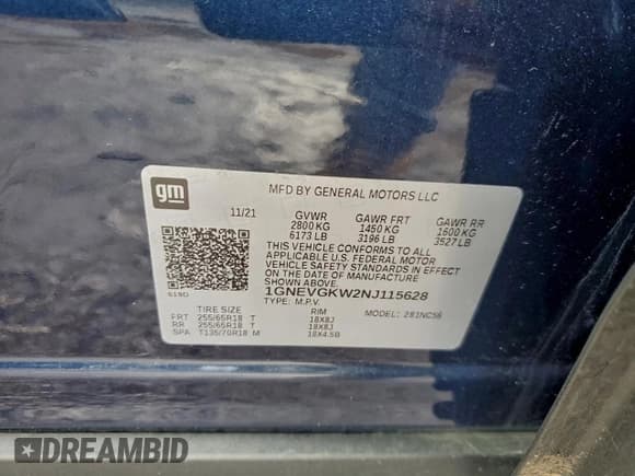 ✅ 2022 Chevrolet Traverse LT Cloth • VIN: 1GNEVGKW2NJ115628 • Lot: 92766175. Listed on Copart with 56,884 mi. Free auction sales archive from the USA and detailed vehicle history report at DreamBid. Image 13.