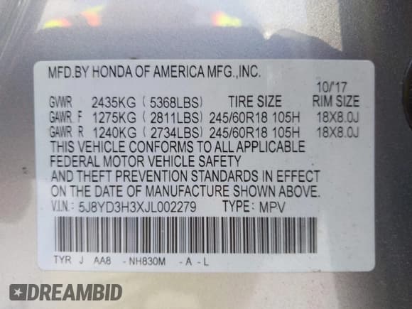 ✅ 2018 Acura MDX • VIN: 5J8YD3H3XJL002279 • Лот: 42995725. Опубликован ранее на IAAI с пробегом 66 546 миль. Бесплатный доступ к архиву аукционных продаж из США и подробный отчёт об истории автомобиля на DreamBid. Изображение 9.