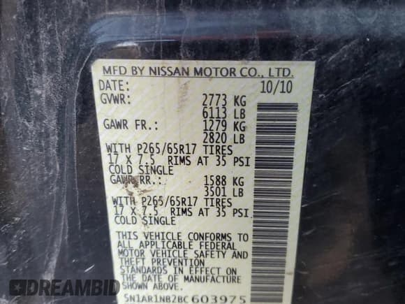 ✅ 2011 Nissan Pathfinder LE • VIN: 5N1AR1NB2BC603975 • Lot: 84812614. Listed on Copart with Not provided. Free auction sales archive from the USA and detailed vehicle history report at DreamBid. Image 15.