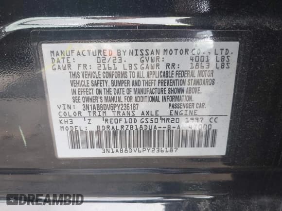 ✅ 2023 Nissan Sentra SR • VIN: 3N1AB8DV6PY236187 • Lot: 43316200. Listed on IAAI with 30,066 mi. Free auction sales archive from the USA and detailed vehicle history report at DreamBid. Image 9.