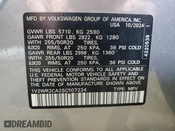✅ 2025 Volkswagen Atlas SE • VIN: 1V2WR2CA2SC507224 • Lot: 89637475. Wystawiony na Copart z przebiegiem 19 207 mil. Bezpłatny archiwum sprzedaży aukcyjnych z USA i szczegółowy raport historii pojazdu na DreamBid. Zdjęcie 13.