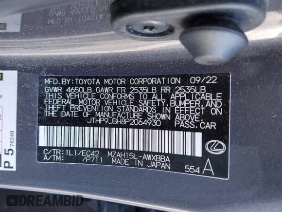 ✅ 2023 Lexus UX 250h Premium • VIN: JTHP9JBH8P2064930 • Lot: 44403535. Listed on Copart with 28,350 mi. Free auction sales archive from the USA and detailed vehicle history report at DreamBid. Image 13.