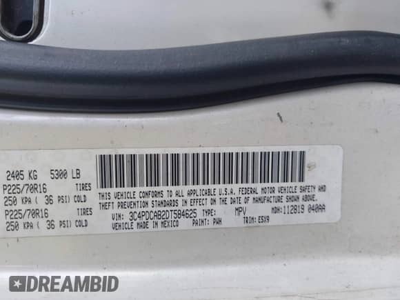 2013 Dodge Journey American Value с VIN 3C4PDCAB2DT584625, выставлен на аукционе IAAI как лот 43311985 с пробегом Не указан миль и . История ставок и продаж доступна на DreamBid. Изображение 9.