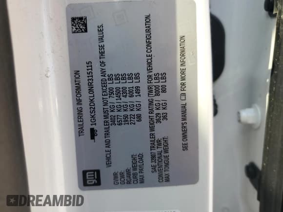 ✅ 2022 GMC Yukon Denali • VIN: 1GKS2DKL0NR315115 • Lot: 67742945. Listed on Copart with 65,766 mi. Free auction sales archive from the USA and detailed vehicle history report at DreamBid. Image 13.