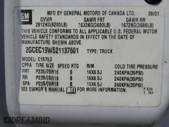 ✅ 2002 Chevrolet Silverado 1500 • VIN: 2GCEC19W521137601 • Lot: 73087944. Wystawiony na Copart z przebiegiem 182 363 mil mil. Skorzystaj z bezpłatnego archiwum sprzedaży aukcyjnych z USA i zobacz szczegółowy raport historii pojazdu na DreamBid. Zdjęcie 12.
