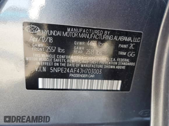 2018 Hyundai Sonata SE z VIN 5NPE24AF4JH703003, wystawiony jako Copart lot #87834815 z przebiegiem 81 993 mil mil oraz Szkoda całkowita • Salvage title. Historia ofert i sprzedaży dostępna na DreamBid. Obrazek 13.