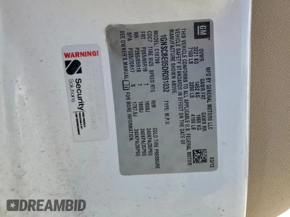 ✅ 2013 Chevrolet Tahoe LT • VIN: 1GNSCBE05DR281032 • Лот: 94779925. Опубликован ранее на Copart с пробегом 117 867 миль. Бесплатный доступ к архиву аукционных продаж из США и подробный отчёт об истории автомобиля на DreamBid. Изображение 13.