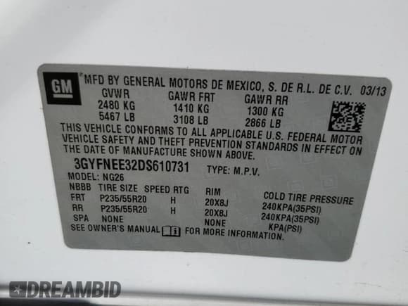 ✅ 2013 Cadillac SRX Premium Collection • VIN: 3GYFNEE32DS610731 • Lot: 87069845. Listed on Copart with 67,316 mi. Free auction sales archive from the USA and detailed vehicle history report at DreamBid. Image 12.