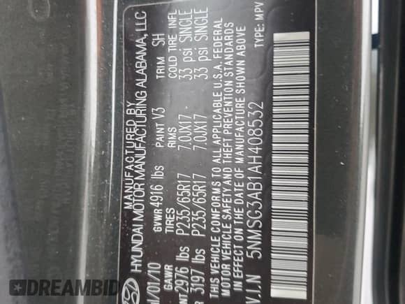 2010 Hyundai Santa Fe GLS с VIN 5NMSG3AB1AH408532, выставлен на аукционе Copart как лот 72510044 с пробегом 156 781 миль миль и Списание • Salvage title. История ставок и продаж доступна на DreamBid. Изображение 15.