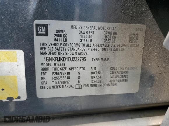 ✅ 2013 Chevrolet Traverse LT • VIN: 1GNKRJKD1DJ232795 • Lot: 85577735. Wystawiony na Copart z przebiegiem 248 853 mil. Bezpłatny archiwum sprzedaży aukcyjnych z USA i szczegółowy raport historii pojazdu na DreamBid. Zdjęcie 13.