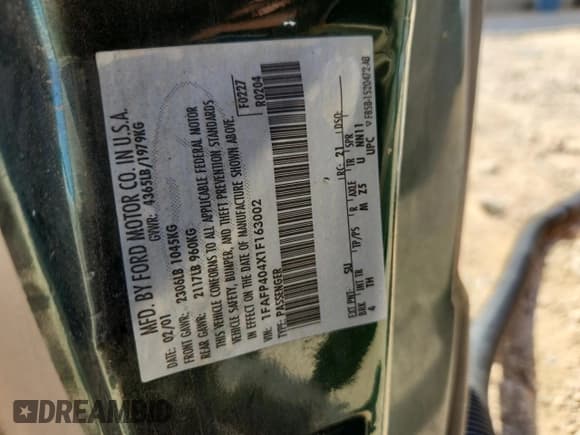 ✅ 2001 Ford Mustang Standard • VIN: 1FAFP404X1F163002 • Lot: 85290775. Wystawiony na Copart z przebiegiem 255 194 mil. Bezpłatny archiwum sprzedaży aukcyjnych z USA i szczegółowy raport historii pojazdu na DreamBid. Zdjęcie 12.