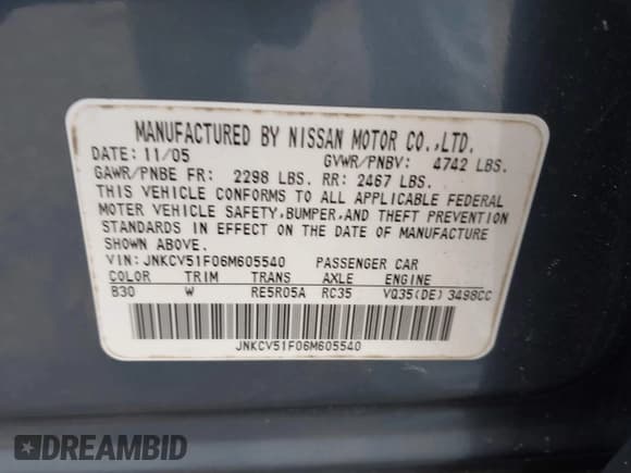 ✅ 2006 Infiniti G35 • VIN: JNKCV51F06M605540 • Lot: 43668854. Wystawiony na IAAI z przebiegiem 97 308 mil. Bezpłatny archiwum sprzedaży aukcyjnych z USA i szczegółowy raport historii pojazdu na DreamBid. Zdjęcie 9.