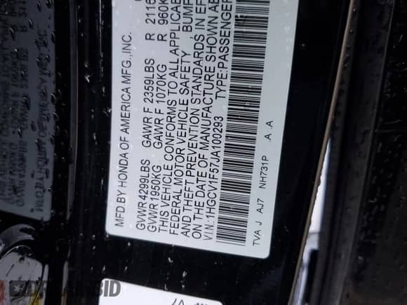 2018 Honda Accord EX-L z VIN 1HGCV1F57JA100293, wystawiony jako Copart lot #82453115 z przebiegiem 112 176 mil mil oraz Szkoda całkowita • Salvage title. Historia ofert i sprzedaży dostępna na DreamBid. Obrazek 12.