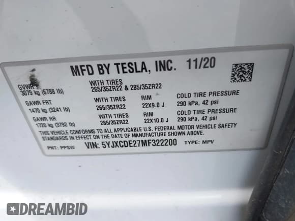 ✅ 2021 Tesla Model X Long Range Plus • VIN: 5YJXCDE27MF322200 • Lot: 42360282. Listed on IAAI with 37,072 mi. Free auction sales archive from the USA and detailed vehicle history report at DreamBid. Image 9.