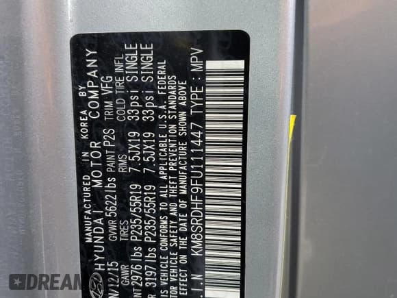 ✅ 2015 Hyundai Santa Fe Limited • VIN: KM8SRDHF9FU111447 • Лот: 59956085. Опубликован ранее на Copart с пробегом 115 117 миль. Бесплатный доступ к архиву аукционных продаж из США и подробный отчёт об истории автомобиля на DreamBid. Изображение 13.