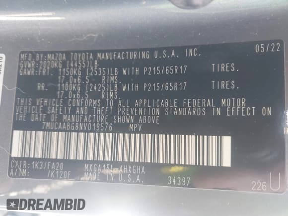 ✅ 2022 Toyota Corolla Cross LE • VIN: 7MUCAABG8NV019576 • Lot: 43562365. Listed on IAAI with 24,787 mi. Free auction sales archive from the USA and detailed vehicle history report at DreamBid. Image 9.