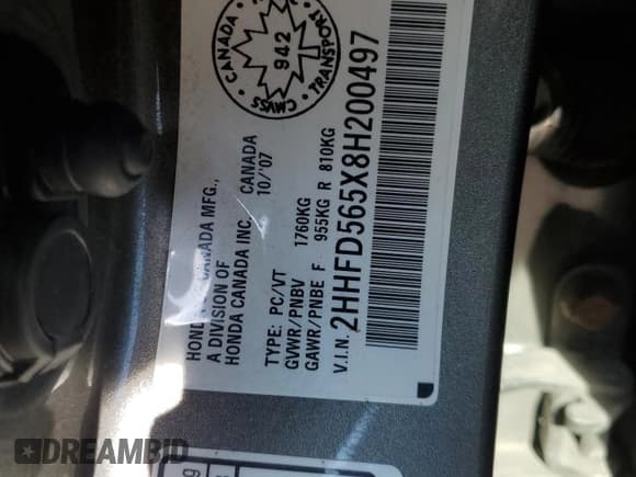 ✅ 2008 Acura CSX • VIN: 2HHFD565X8H200497 • Lot: 47532965. Wystawiony na Copart z przebiegiem 171 511 mil. Bezpłatny archiwum sprzedaży aukcyjnych z USA i szczegółowy raport historii pojazdu na DreamBid. Zdjęcie 12.