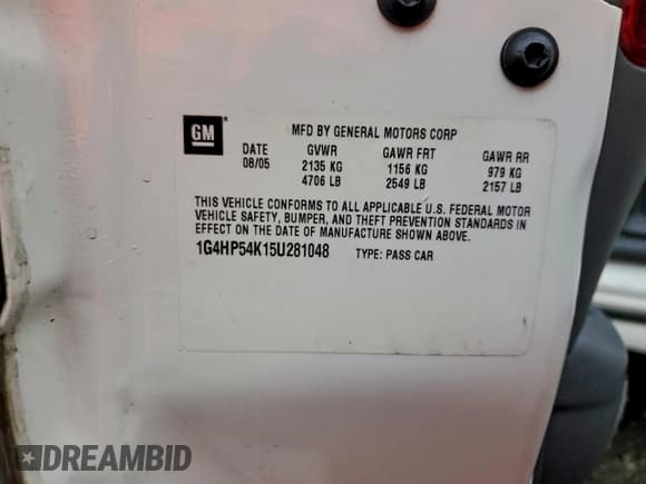 ✅ 2005 Buick LeSabre Custom • VIN: 1G4HP54K15U281048 • Лот: 93985245. Опубликован ранее на Copart с пробегом 196 929 миль. Бесплатный доступ к архиву аукционных продаж из США и подробный отчёт об истории автомобиля на DreamBid. Изображение 12.