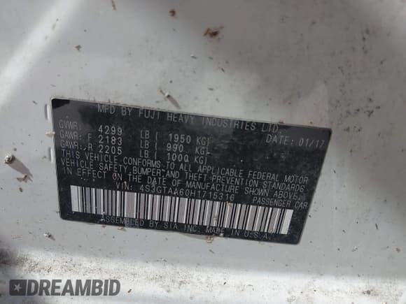 ✅ 2017 Subaru Impreza • VIN: 4S3GTAA60H1715316 • Lot: 41013694. Listed on IAAI with 29,261 mi. Free auction sales archive from the USA and detailed vehicle history report at DreamBid. Image 9.