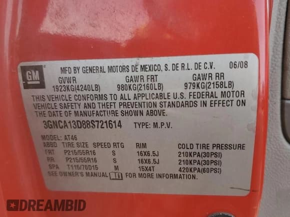 ✅ 2008 Chevrolet HHR LS • VIN: 3GNCA13D88S721614 • Lot: 84671314. Listed on Copart with 216,230 mi. Free auction sales archive from the USA and detailed vehicle history report at DreamBid. Image 14.