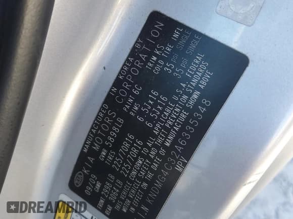 ✅ 2010 Kia Sedona LX • VIN: KNDMG4C32A6335348 • Лот: 89803735. Опубликован ранее на Copart с пробегом 198 101 миль. Бесплатный доступ к архиву аукционных продаж из США и подробный отчёт об истории автомобиля на DreamBid. Изображение 13.